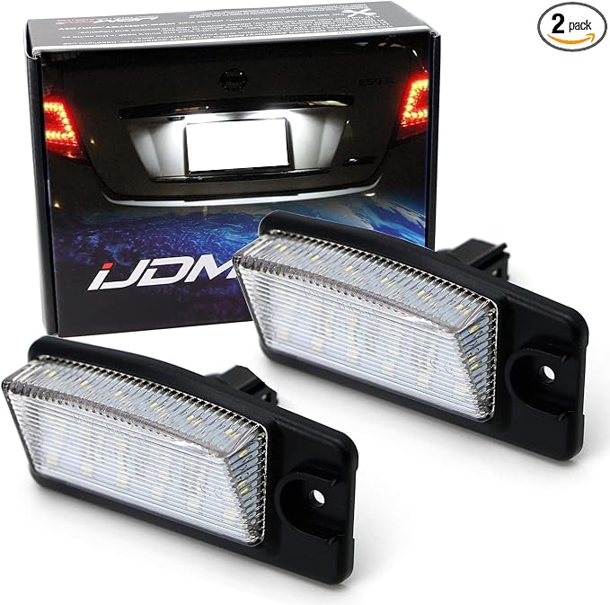 iJDMTOY OEM-Fit 3W Full LED License Plate Light Kit Compatible With Nissan Altima Maxima Murano Rogue/X-Trail T32, Infiniti EX35 FX35 QX50 QX70, Powered by 18-SMD Xenon White LED