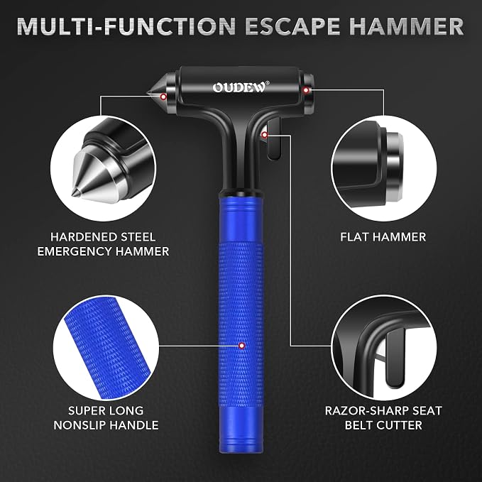 Car Safety Hammer, Car Glass Breaker with Seat Belt Cutter, Automotive Escape Tool, Metal Window Breaker, Emergecy Safety Hammer for Auto Accidents (Blue)