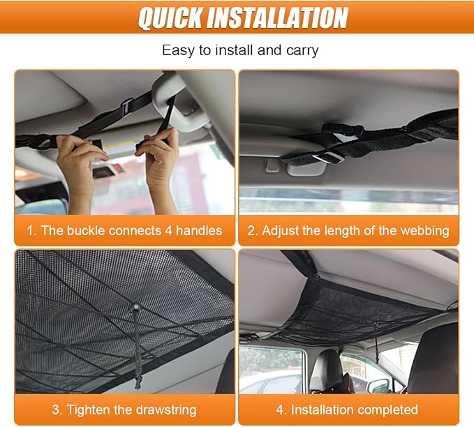 31.5"×21.7" Car Ceiling Cargo Net - Adjustable Buckle Car Roof Mesh Storage Organizer- Double Layer Roof Cargo Pocket Auto Roof Cargo Storage Net for Car SUV Camping Road Trip Essentials (31.5"×21.7")