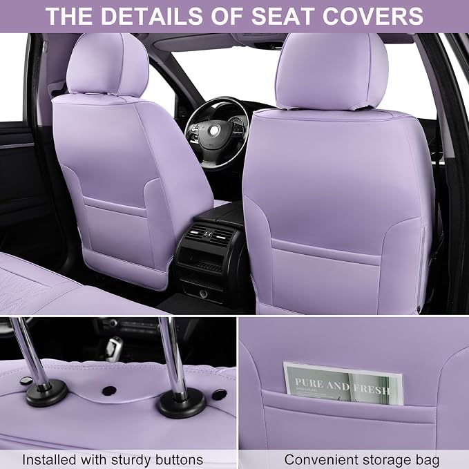 Car Seat Covers Full Set, Breathable Leather Automotive Front and Rear Seat Covers, Car Seat Protectors Full Set,Universal Automotive Vehicle Seat Cover for Most Sedan SUV Pick-up Trucks, Purple