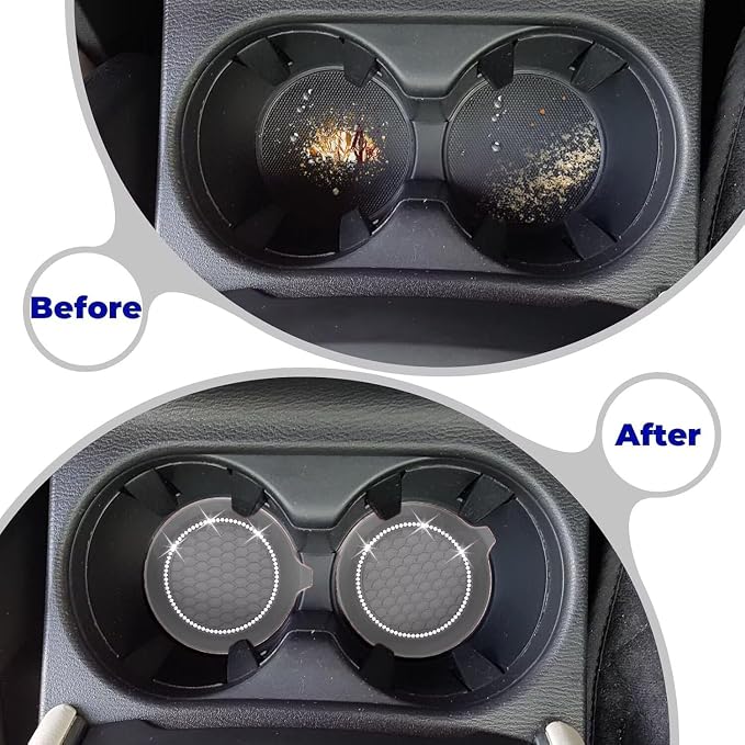 2 PCS Car Cup Coasters, Universal Cup Holder Coaster for Car Accessories, Bling CupHolders Insert for Women Non-Slip Silicone Car Cup Holder Coasters