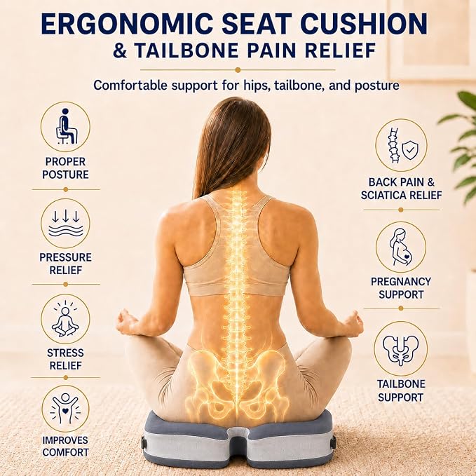Seat Cushions for Office Chairs Wheelchair Cushion for Long Sitting Back Pain，Memory Foam Seat Car Computer Desk Chair Cushion，Coccyx Cushion for Tailbone Pain Relief Cushion Office Chair Butt Pillow | Suitable for prolonged sitting, relieves tailbone ...