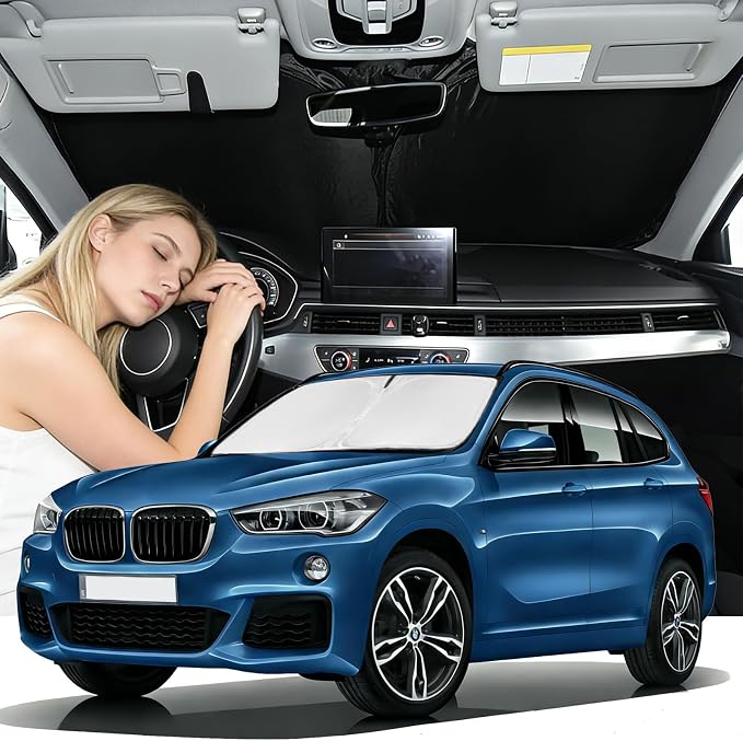 Windshield Sunshade for BMW X1 2023-2026 Sun Shade 4 Layers | Car Windshield Accessories Upgrade Blocks UV Rays Custom Fit X1 260T Car Window Shades Front Windshield Keep Cool Foldable