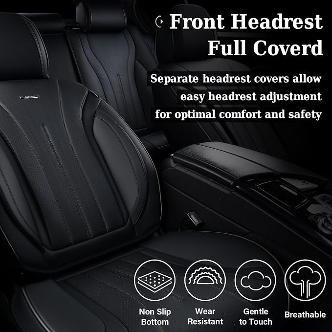 Coverado Car Seat Covers Full Set, Black Leather Seat Cover for Cars, Luxury Waterproof Seat Cover, Front and Back Car Seat Protector Car Seat Cushion Universal Fit for Most Cars