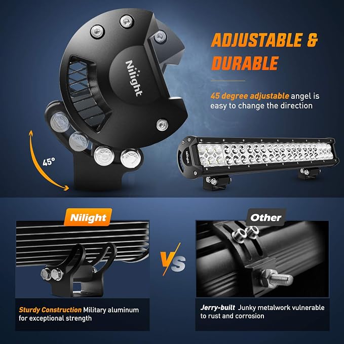Nilight - 60005C-A 20Inch 126W Spot Flood Combo Led Light Bar Off Road Lights Boat Lighting Fog Light Driving Lights LED Work Light for Trucks, 2 Years Warranty