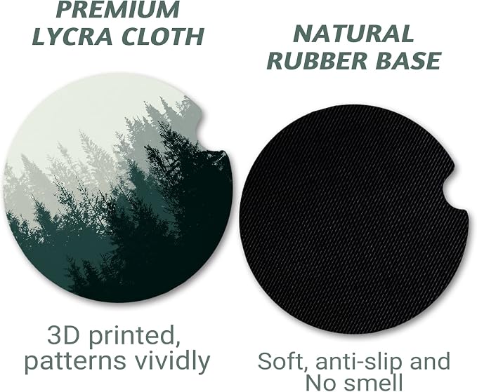 Yonlevres Car Coasters for Cup Holders，2.75" Anti Slip Rubber Mat with A Finger Notch, 2 Pack Car Cup Holder Coasters for Car Interior Accessories for Women Men Forest