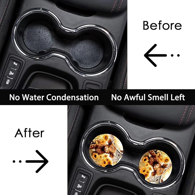 2 Pack Highland Cow Car Cup Holder Coasters,Universal Neoprene Coasters | 2.75" Universal Size Anti Slip Rubber Mat,Auto Cup Holder Accessories for SUV Truck,Cow Print Gifts for Women,Men,Mom