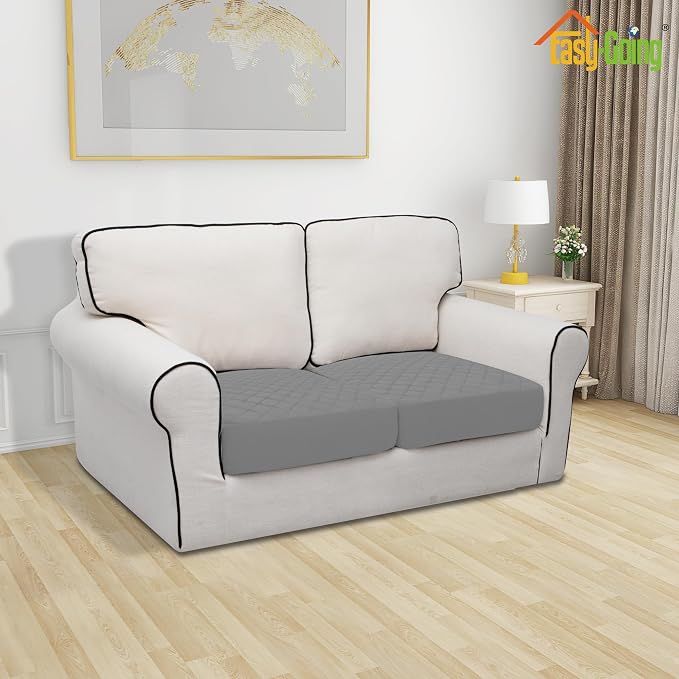 Easy-Going Waterproof Loveseat Cushion Covers, Non-Slip Leakproof Sofa Seat Cushion Slipcovers, Quilted and Stretch Furniture Protector for Dogs, Pets (2-Piece Loveseat Cushion, Grey)
