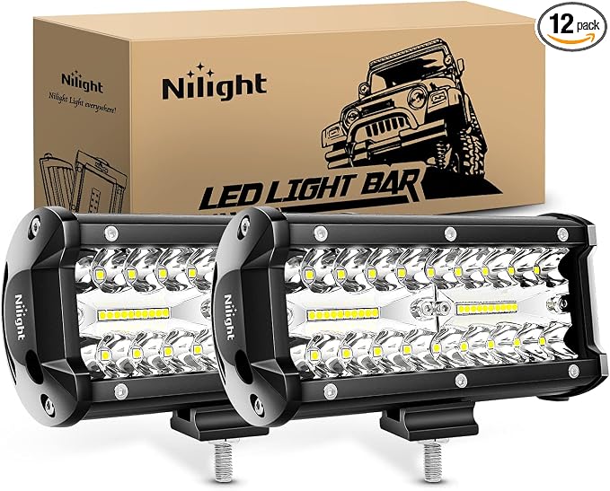 Nilight 18022C-B 6.5Inch 2PCS 6.5 Inch 120W Spot & Flood Combo Bar Driving Waterproof Led Work Light Triple Rows Off-Road Truck Car ATV SUV Jeep Cabin Boat, 2 Years Warranty (Pack of 12)