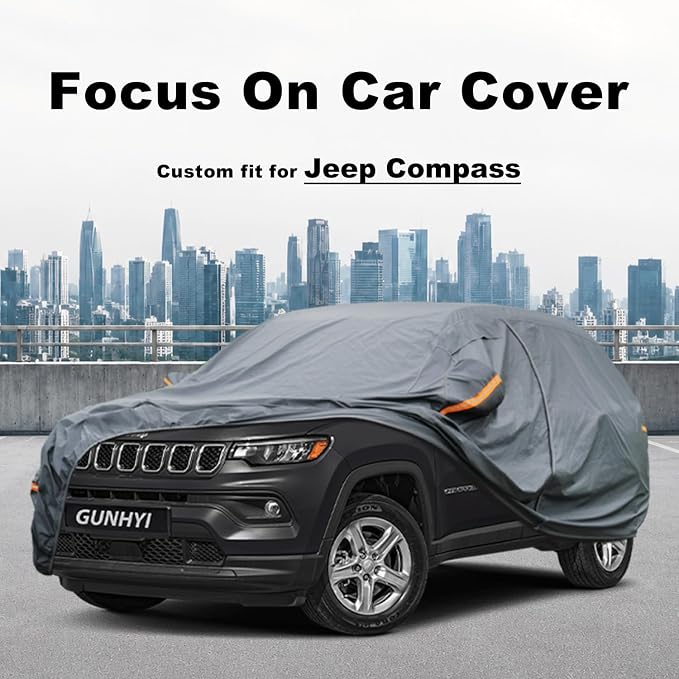 GUNHYI Premium Car Cover Custom Fit Jeep Compass, 16 Layers Heavy Duty Car Cover Waterproof All Weather with Zipper Door for Sun Rain Snow Dust Uv Protection