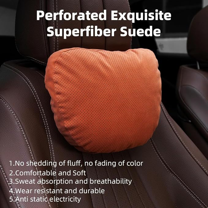 2 Pcs Car Headrest Neck Pillow for Driving,Universal Premium Suede Leather Soft and Comfortable Headrest,Three Gears of Height Adjustment Car Seat Headrest Pillow Car Interior Accessories