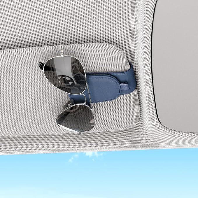 Sotfamily Sunglass Holder for Car Visor, Blue, 2 Packs | Suede Cloth, Magnetic, Organizer for Car Accessories