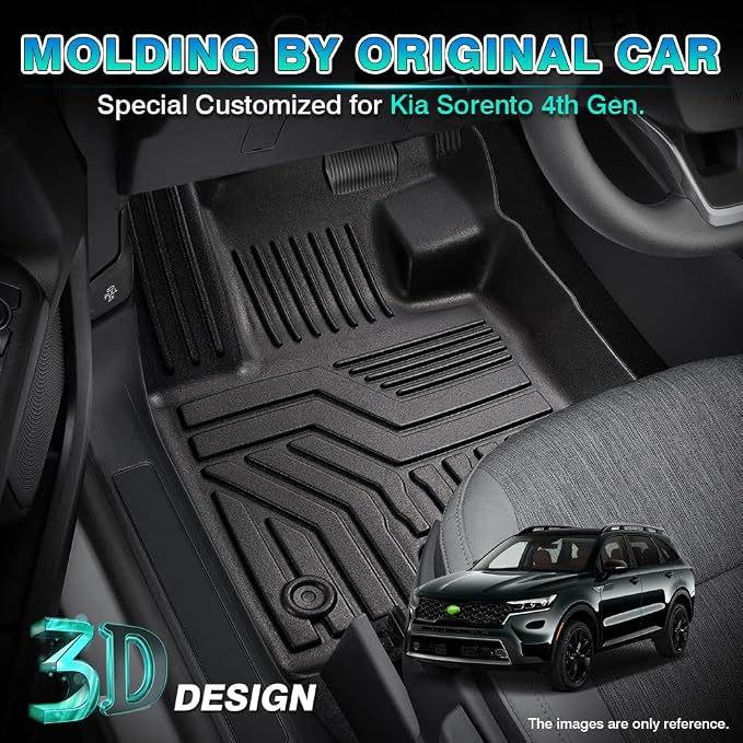 T TGBROS Floor Mats Custom Fit for 2021-2026 Kia Sorento Gas Only (Only Fits Bench Model &7 Seats) Accessories All Weather Protection TPE 1st + 2nd + 3rd Rows Floor Liners Set Non-Slip Black