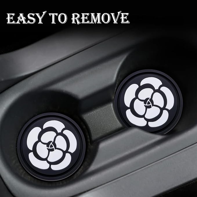 2 Pack Car Cup Holder Coaster – 2.75 Inch Non-Slip Silicone Drink Mat, Universal Fit for Cars, Trucks & SUVs – Cute Auto Accessories for Women & Girls (White Flower)