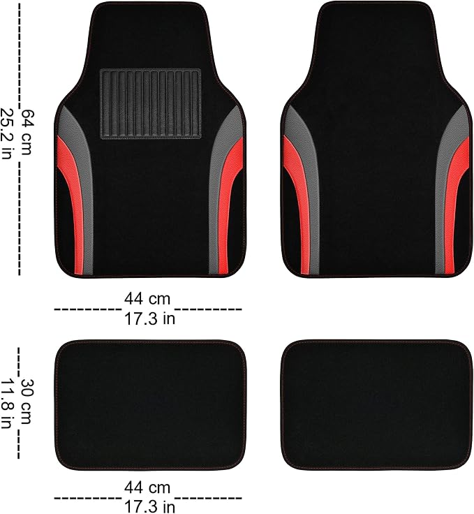 CAR PASS Leather Sporty Car Floor Mats Carpet, Universal Waterproof Automotive Floor Mat Fit for Sedans, Cars, Mid Trucks, Vans, SUV, Set of 4 (Black and Red)