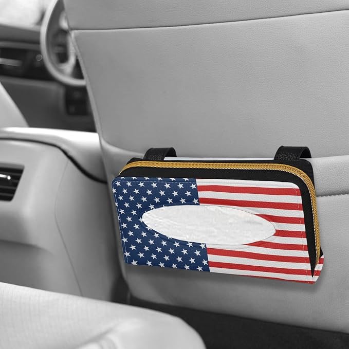USA Flag Car Sun Visor Napkin Holder Leather Backseat Tissue Case Holder for Car,Vehicle Car Visor Tissue Holder Napkin Holder