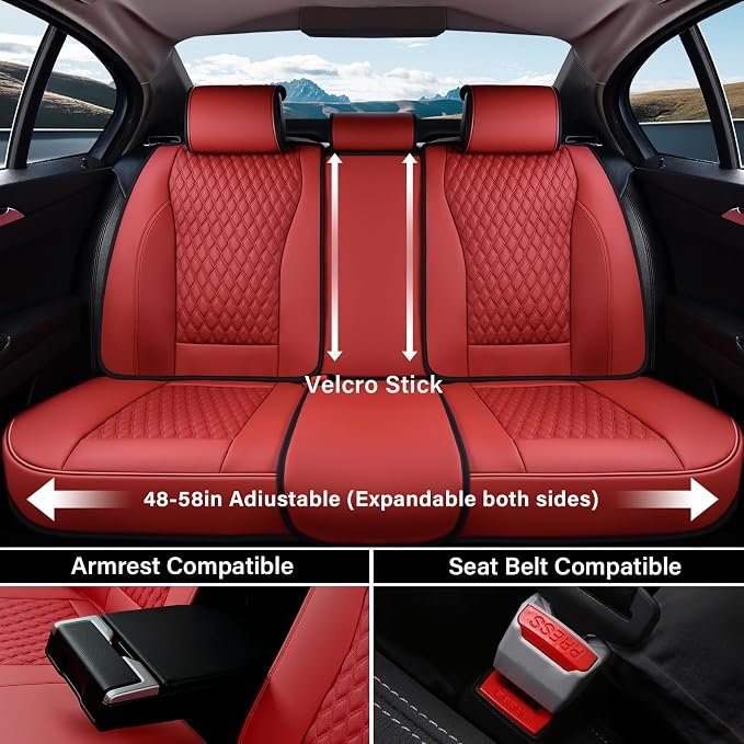 Coverado Car Seat Covers Full Set, Red Car Seat Cover, Luxury Leather Seat Covers for Cars, Waterproof Front and Back Car Seat Protector, Car Seat Cover Universal Fit for Most Cars