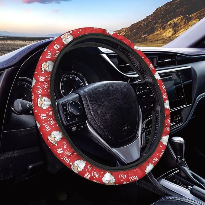 AFPANQZ Christmas Steering Wheel Covers Xmas Decor Car Accessories Cartoon Santa Claus Car Steering Wheel Covers Anti-Slip Soft Grip 14-15 inch Stretch-on Steering Wheel Protector Rrd