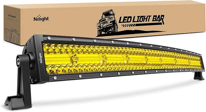 Nilight 33 Inch LED Light Bar 256 LED Chips Yellow Beam Curved Triple Row Fog Light Spot Flood Combo High Power LED Driving Lights Off Road Lights for Trucks SUV UTV ATV Truck Van 4x4 Boat