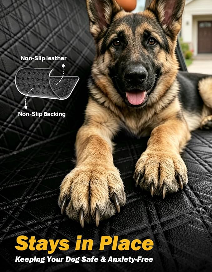 JOYTUTUS Back Seat Extender for Dogs, PU Leather Dog Car Seat Cover with Hard Bottom, Dog Hammock with Mesh Window, Dog Car Seat Cover for Full Size Truck&SUV, Holds 440 lbs