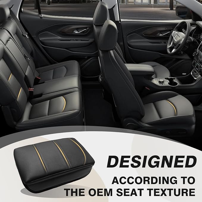 Muslogy Center Console Armrest Cover Fit for GMC Acadia 2017-2023 Accessories, Comfort Armrest Pad Console Lid Cushion Vegan Leather 1-Inch Extra Thick