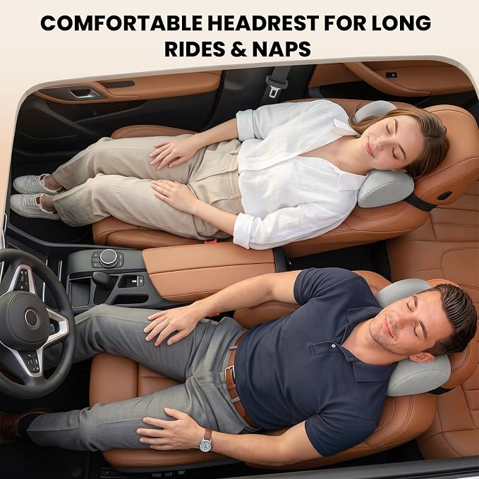 ZZ-WELL Car Headrest Pillow, Car Neck Pillow for Neck Pain Relief with Adjustable Strap, Memory Foam & Breathable Removable Cover, Travel Car Neck Pillow for Pain Relief While Driving (Grey, 2Pack)