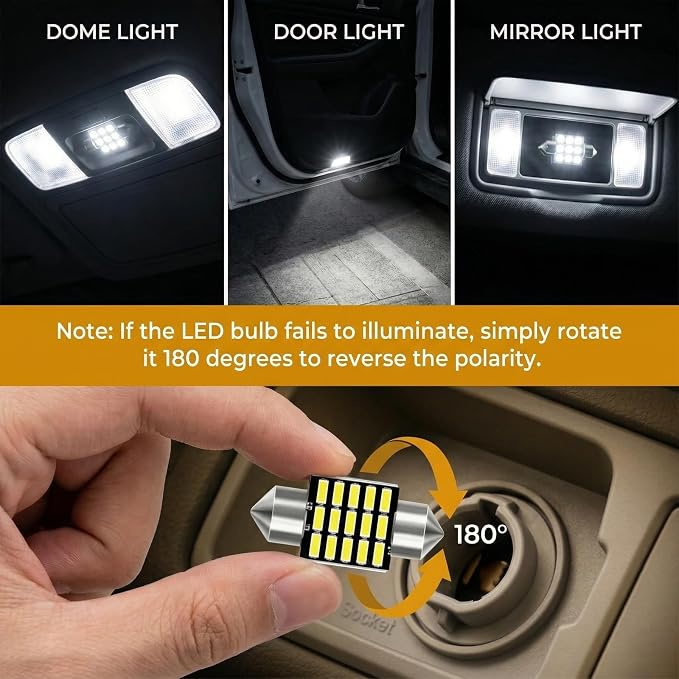 24PCS Car LED Interior Light Kit, T10 31mm 41mm LED Dome Light Bulb Set Replacement for Map License Plate Door Side Marker Cornering and Trunk Interior Lighting, Fits Most Cars and SUVs(White)