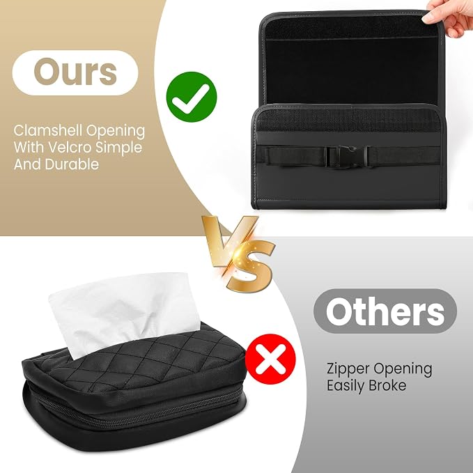 Car Tissue Holder, WHHMK Tissue Box Cover Keep Car Tidy,PU Leather Backseat Napkin Rectangle Organizer,Extra Large Tissue Box Storage in Auto Fits for 100-150 Regular Size Tissues,Black(2Packs)