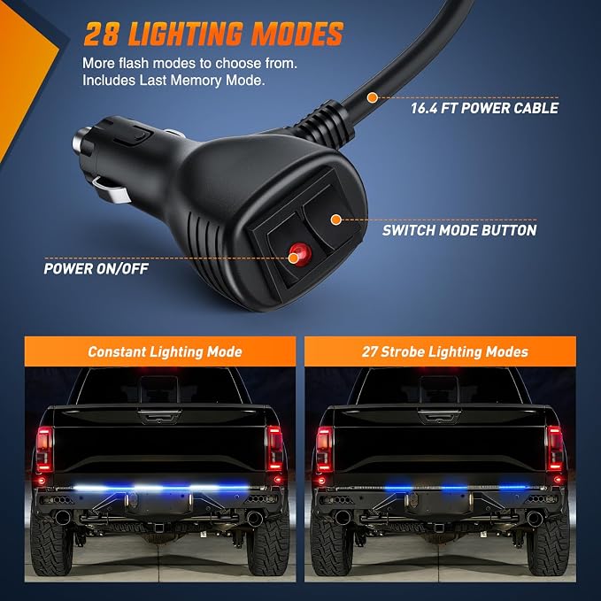 Nilight 48 Inch Truck Tailgate Strobe Light Strip Tail Emergency Bar Rear Window Warning Lamp Ultra-Bright Double Row 288 LED for Pickup Trailers Construction Vehicles Car SUV, Blue White