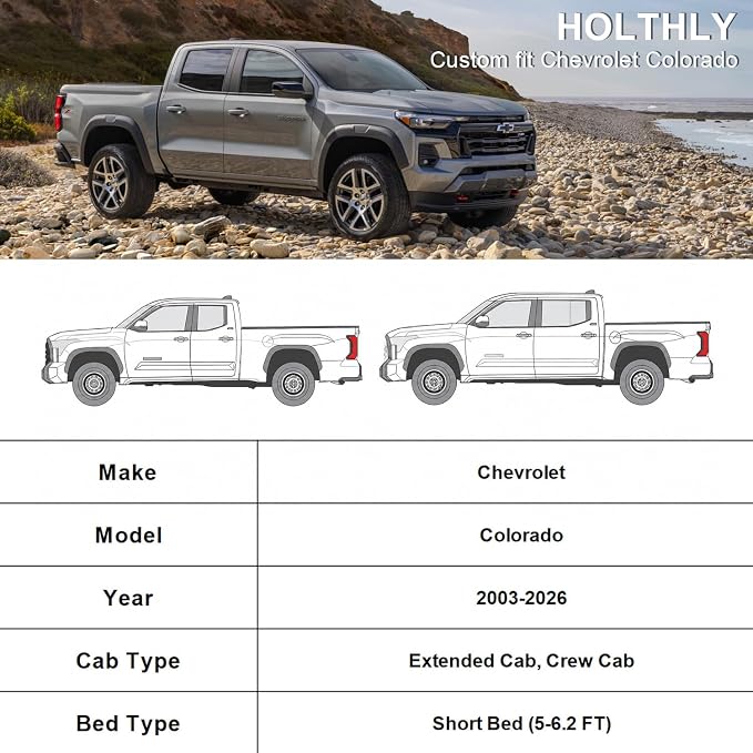 10 Layers Truck Cover Waterproof All Weather Custom Fit Chevrolet Colorado(2003-2026) Extended/Crew Cab Short Bed, Outdoor Full Exterior Pickup Car Cover Sun Rain Snow Ice Protection. Black