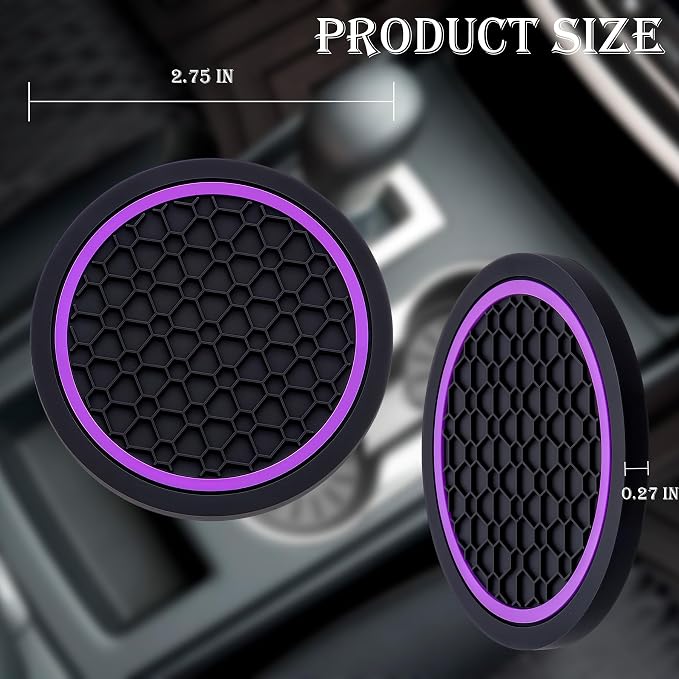 4-Piece Anti-Slip Car Cup Coaster Set – 2.75 Inch Auto Insert Drink Mats, Perfect for Coffee & Beverages – Stylish Interior Decor for Women & Girls (Black & Purple)