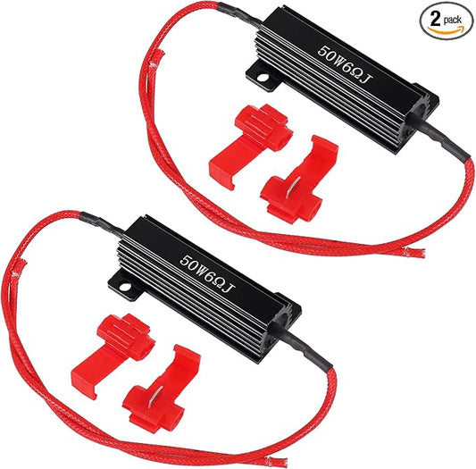 2Pcs 50W 6Ohm Load Resistor Turn Signal Blink LED Fix Fast Flash Error Code Flickering Automotive Replacement Resistors for LED Lights Indicator Controllers Bulb Headlights Tail Light License Plate