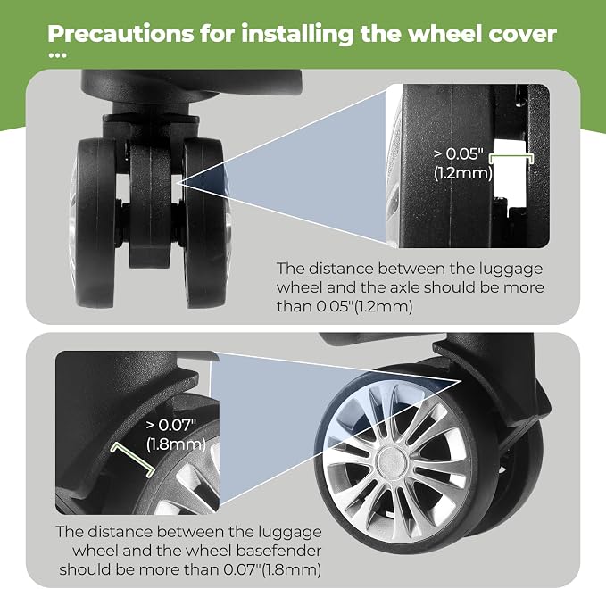 8Pcs Upgrade Luggage Wheel Covers, Travel Accessories (Green) | Wear-resistant & anti-noise silicone covers. Fits 2-2.4" wheels. Protects suitcase wheels. Travel essential for suitcases