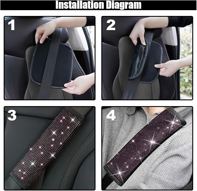 GLSOWEE 2PCS Bling Car Seat Belt Shoulder Pads for Women, Pink Diamond | Bling Rhinestones Seat Belt Covers, Car Seatbelt Strap Pad with Crystal Diamond, Car Interior Accessories for Car SUV
