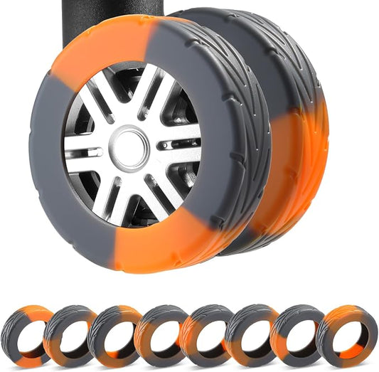 8Pcs Upgrade Luggage Wheel Covers,Travel Accessories (Gunmetal Grey/Orange) | Wear-resistant & anti-noise silicone covers. Fits 2-2.4" wheels. Protects suitcase wheels. Travel essential for suitcases