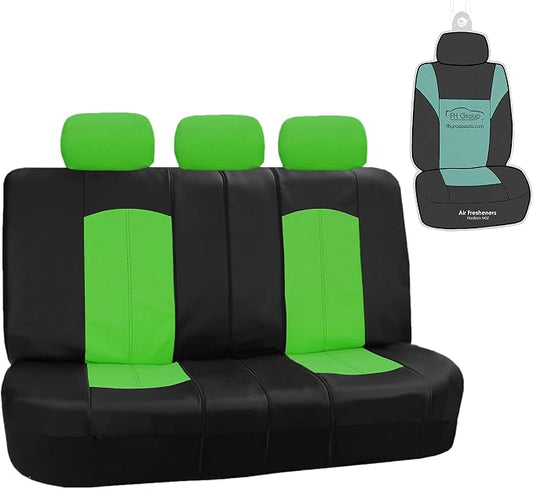 FH Group Highest Grade Faux Leather Split Bench Seat Cover, Rear Set – Universal Fit for Cars Trucks & SUVs (Green/Black) PU008013