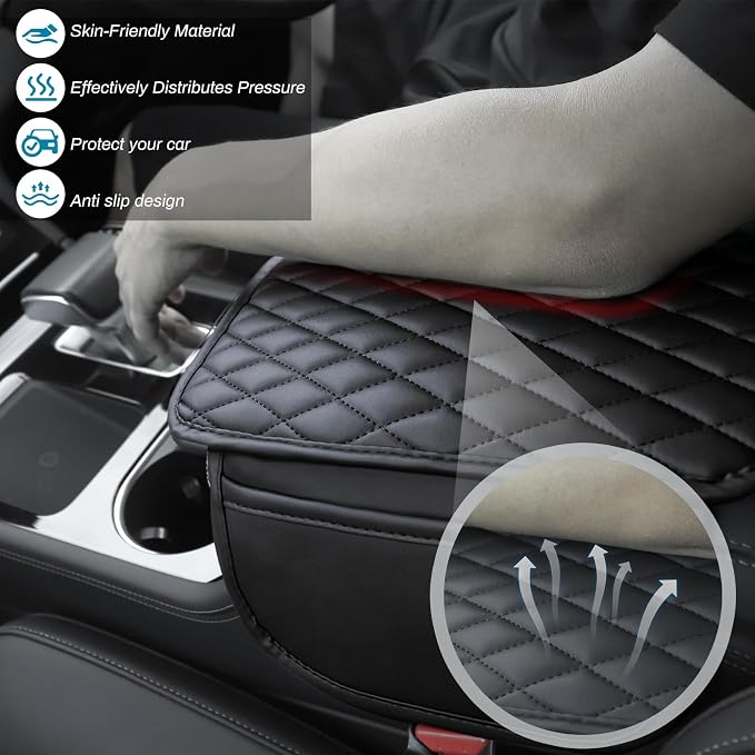Ouzorp Car Center Console Cover, Upgraded Microfiber Leather Car Arm Rest Cover with 2 Storage Bags, Universal Armrest Cover for Car Storage Box Car Interior Accessories Protector for Most Vehicle