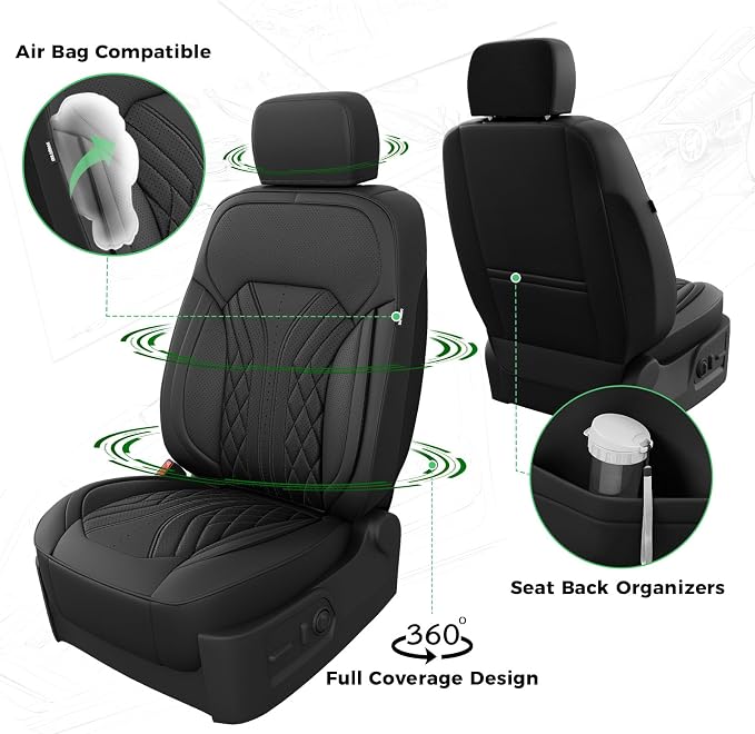 Truck Leather Seat Covers for Chevy Silverado Gmc Sierra 2019-2026 | Crew Cab 1500/2500/3500HD, Bucket Seat, NO Rear Seatback Storage, Scratch-resistant, Easy-clean, Pickup Protector, Full Set