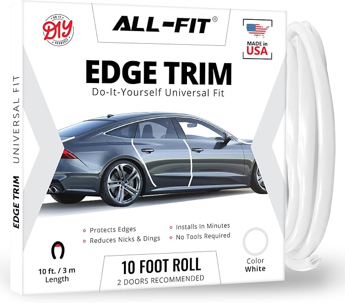 All-Fit Automotive Car Door Edge Protector – Universal DIY Edge Trim to Prevent Scratches & Dings – Flexible Adhesive Molding Trim for Cars, Trucks & SUVs (10 Ft - White)