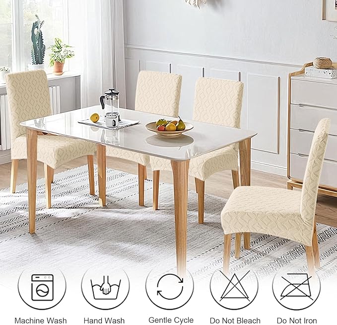 Genina Waterproof Chair Covers for Dining Room Set of 4, Removable Washable Chair Slipcover Protectors, Large Beige