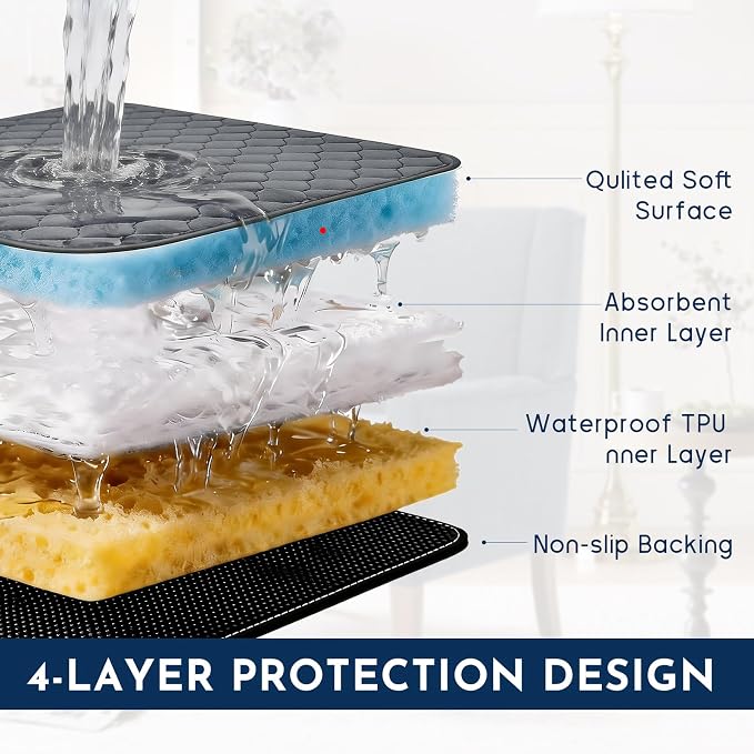 Reusable Waterproof Incontinence Chair Pads (22" x 21") - Machine Washable Seat Protector - Chair Protector Seat Cover, Extra Heavy Absorbency, Seat, Car, Wheelchair & Recliner (Grey, 4 Pack)