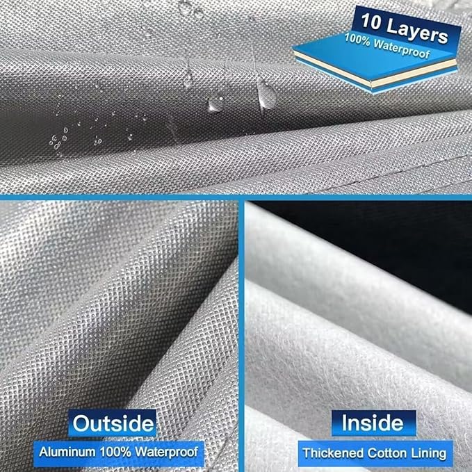 10 Layers SUV Car Cover Custom Fit for Ford Bronco 4 Door (2021-2026), Waterproof All Weather for Automobiles, Outdoor Full Cover Sun Dust Rain Protection with Cotton. Silver