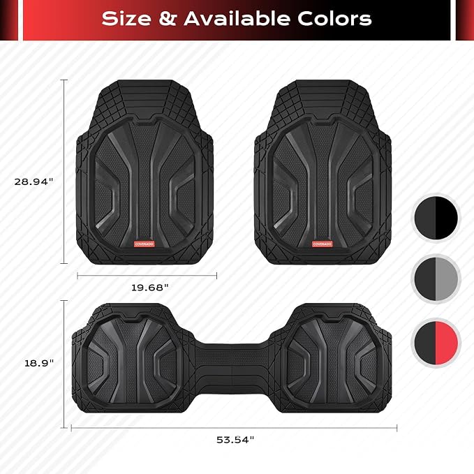 Coverado Car Floor Mats for Cars, Waterproof All Weather Floor Mats, Deep Dish Car Mats, Universal Trim to Fit Automotive Floor Mats for Trucks Car Accessories for Cars SUV Truck (3 Pcs,Black)
