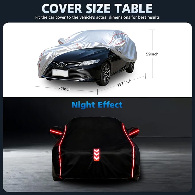 Waterproof All Weather Heavy Duty Vehicle Cover, 360° Underbody Wrap Windproof Design, Quick Install Outdoor Cover,（for Toyota Camry 2001-2025）
