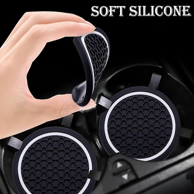 4-Piece Anti-Slip Car Cup Coaster Set – 2.75 Inch Auto Insert Drink Mats, Perfect for Coffee & Beverages – Stylish Interior Decor for Women & Girls (Black & White)