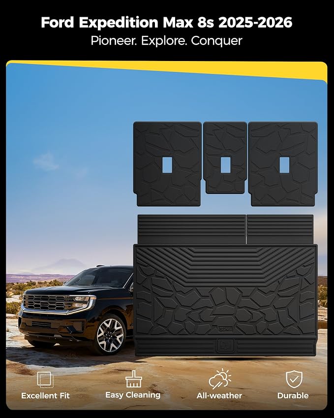 3W Cargo Liner & Seat Back Mats for 2025 2026 Ford Expedition MAX 7/8 Seats,TPE All Weather Protection Car Trunk Liners Covering The Backrest,Cargo Accessories