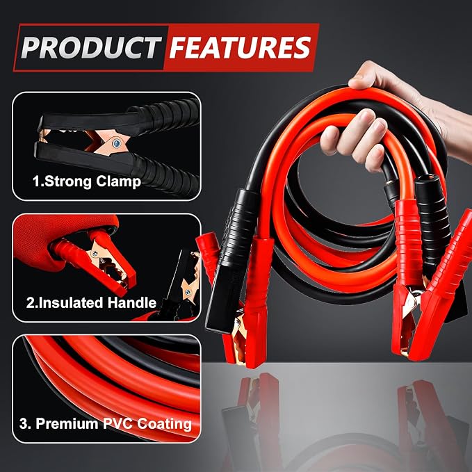 iMeshbean 2/0 Gauge 20FT Jumper Cables, Commercial Grade Automotive Booster Cables for Jump Starting Dead or Weak Batteries, Heavy Duty Booster Cable for Car Van Truck,with Storage Bag