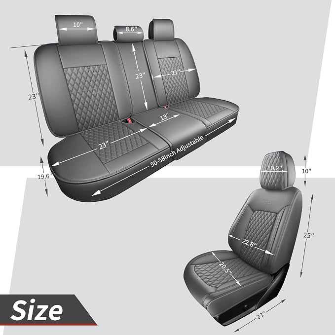 Gray High-Density Nappa Leather Automotive Car Seat Covers Full Set | Univerasal Precision Fit,3D Contoured,Full Coverage,Waterproof,ThickTexture Nappa Leather,for most Suvs Trucks Sedans