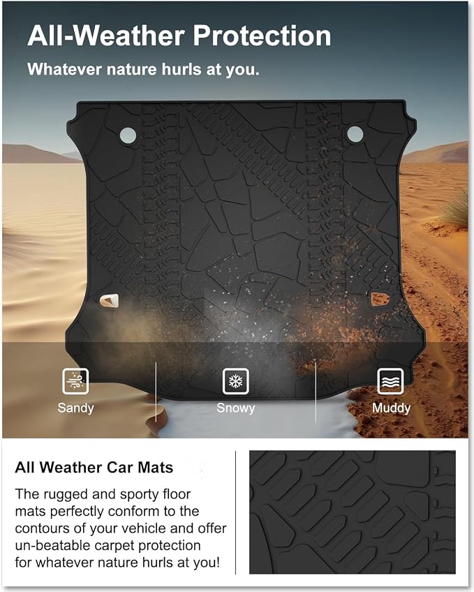 Kiwi Master Cargo Mat for 2007-2018 Jeep Wrangler JK | OEM Replacement 82213184, Custom Fit All Weather Rear Cargo Liner, Heavy Duty TPE Tray Trunk Mat, Black