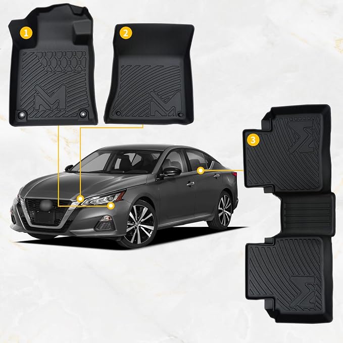 TPE Automotive Floor Mats Custom for 2019-2026 Nissan Altima, All Weather Cover Protection Waterproof Black Floor Liner Front & Rear Row Full Set Car Mats, 3PCS